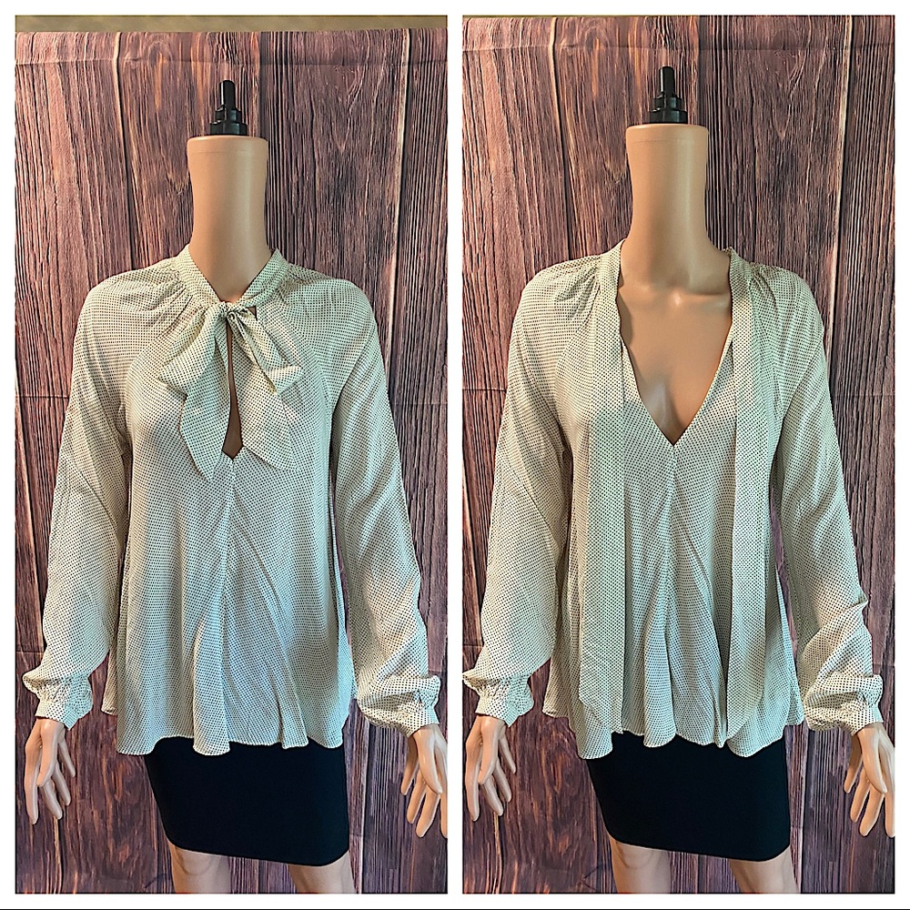 Cooperative size medium cream and black polka dotted blouse with neck tie